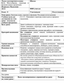 Обложка для материала план урока:Кожа
