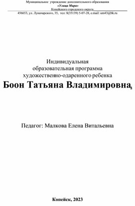 Общеобразовательная дополнительная программа художественной направленности