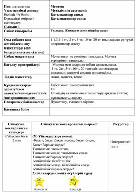 2СТиындар. Жинақтау және айырбас жасау ҚЫСҚА МЕРЗІМДІ ЖОСПАР