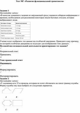 Тест МГ «Развитие функциональной грамотности»