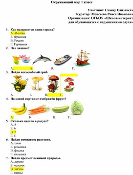 Обложка для материала Окружающий мир 1 класс  Участник: Спыну Елизавета Куратор: Моисеева Раиса Ивановна
