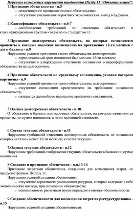 Обложка для материала Перечень возможных нарушений требований П(с)бу 11 "Обязательства"