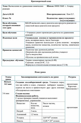 Вычисления по уравнениям химических реакции