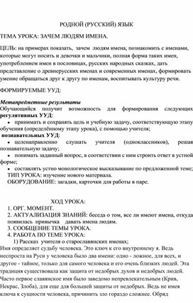 Обложка для материала Зачем людям имена. Урок по родному русскому языку.
