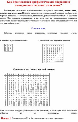 Арифметические операции в различных системах счисления