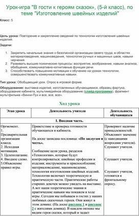 Сценарий внеклассного мероприятия по технологии "В гостях у сказочных героев" 5 класс