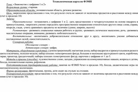 Технологическая карта занятия по ФЭМП "Знакомство с цифрами 1 и 2"