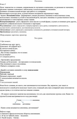 Обложка для материала урок по русскому языку по теме "Омонимы"