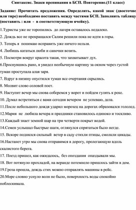 Синтаксис. Знаки препинания в БСП. Повторение (11 класс)