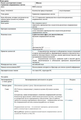 Обложка для материала Сравнение операционных систем Разработка урока