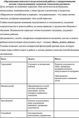 Обложка для материала Организация психолого-педагогической работы с детьми с СДВГ с использованием элементов технологии коучинга