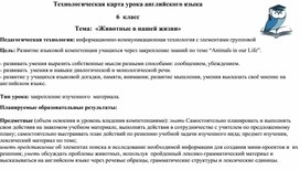 Технологическая карта урока английского языка "Животные в нашей жизни" 6 класс