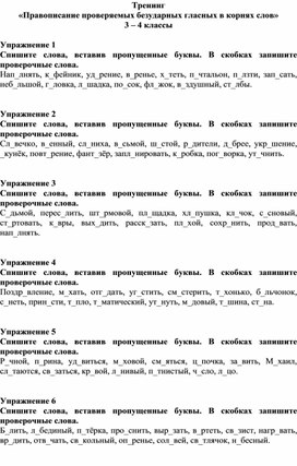 Обложка для материала Тренинг «Правописание проверяемых безударных гласных в корнях слов»