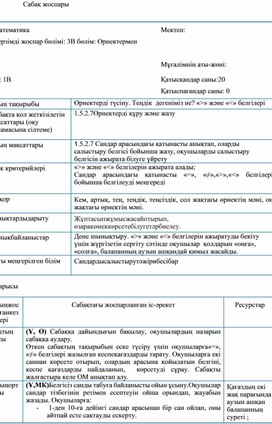 1СТеңдік  дегеніміз не  «» және «» белгілері САБАҚ ЖОСПАРЫ