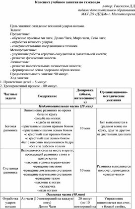 Обложка для материала Конспект учебного занятия по тхеквондо