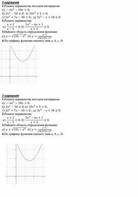 Контрольная работа. Алгебра. 9 класс. Квадратные неравенства.