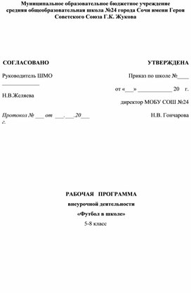 РАБОЧАЯ   ПРОГРАММА внеурочной деятельности «Футбол в школе» 5-8 класс