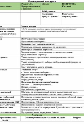 Программирование решений, Защита проекта Краткосрочный план