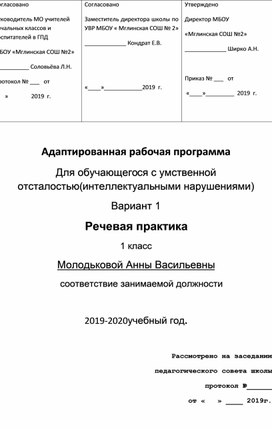 Адаптированная программа речевая практика УО 8.1