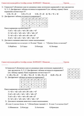 Обложка для материала Самостоятельная работа Алгебра логики