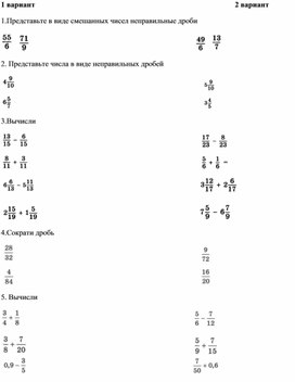 Самостоятельная работа по теме "Обыкновенные дроби",5 класс