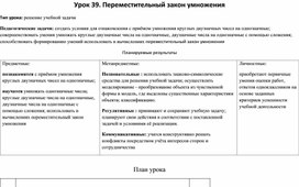 Конспект урока математика 3 класс тема "Переместительный закон умножения" УМК "Планета Знаний"