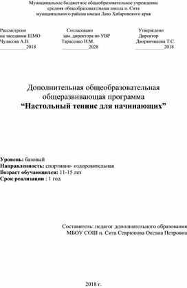 Обложка для материала Рабочая программа по настольному теннису