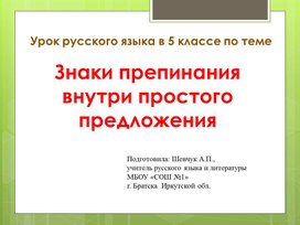 Презентация к уроку русского языка в 5 классе по теме "Знаки препинания внутри простого и сложного предложения".