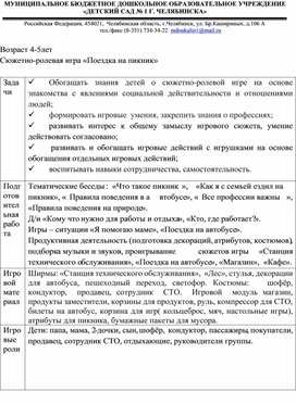 Обложка для материала Сюжетно-ролевая игра «Поездка на пикник»