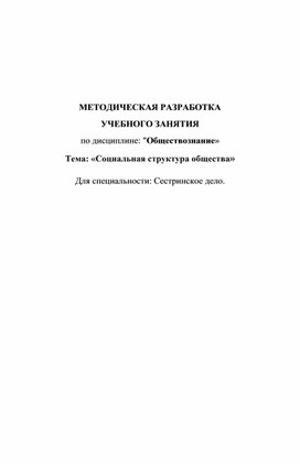 Методическая разработка занятия по дисциплине "Обществознание" на тему"Социальная структура общества"