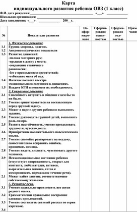 Обложка для материала Карта развития ребёнка с ОВЗ