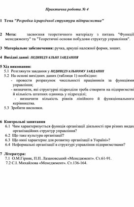 Обложка для материала Практична робота № 4  Тема "Розробка ієрархічної структури підприємства