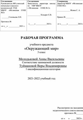 Рабочая программа окружающий мир 3 класс