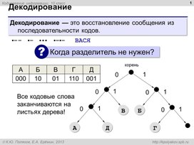 Обложка для материала Презентация к уроку информатики 10 класс по теме "Декодирование информации"
