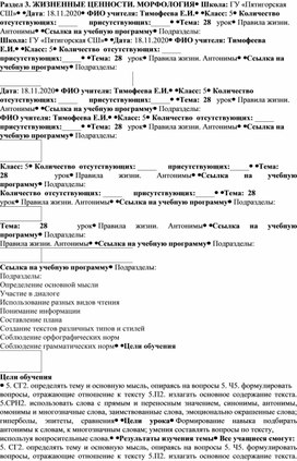 КСП урока русского языка в 5 классе "Правила жизни. Антонимы"