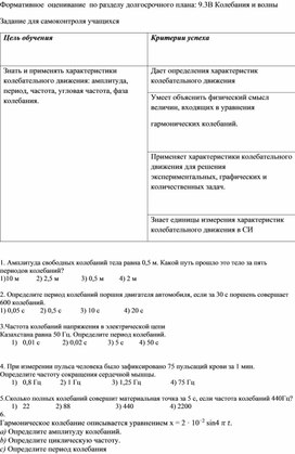 Обложка для материала Уравнение колебательного движения_Формативное  оценивание