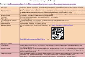 Технологическая карта урока № 54, 8 класс. Лабораторная работа "Наблюдение спектров магнитного поля"