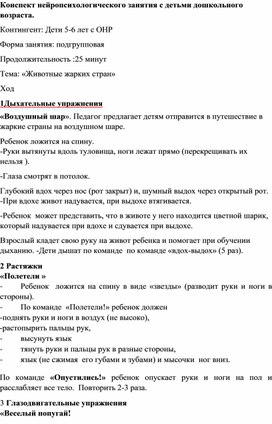 Конспект нейропсихологического занятия "Путешествие в жаркие страны"