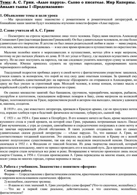 Обложка для материала Конспект урока "А. Грин "Алые паруса" 1 глава"