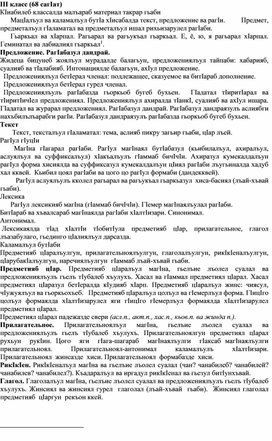 Тематическое планирование по аварскому языку в 3 классе.