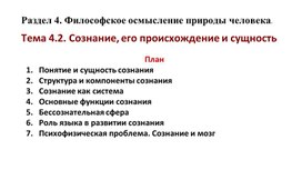 Лекция по теме: "Сознание, его происхождение и сущность"