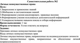 Обложка для материала Самостоятельная работа по теме Личные неимущественные права