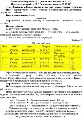 Обложка для материала Создание и форматирование документов, содержащих таблицы