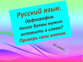 Обложка для материала Презентация по русскому языку для 10 класса. Проверь свои знания. Орфография.