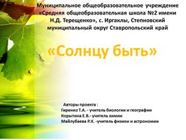 Обложка для материала Педагогический проект: "Солнцу быть"
