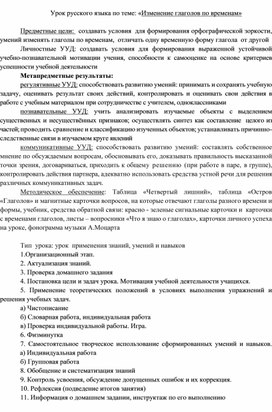 Урок русского языка по теме: «Изменение глаголов по временам»