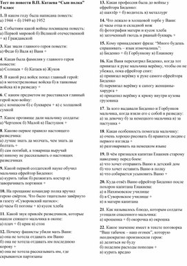 Обложка для материала Тест по повести В.П. Катаева “Сын полка” 5 класс