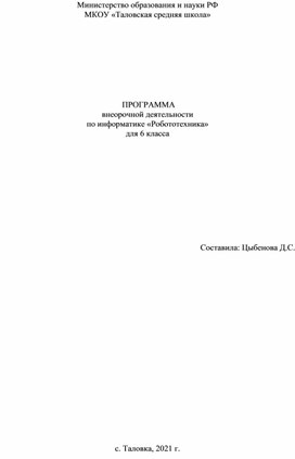 Рабочая программа по внеурочной деятельности