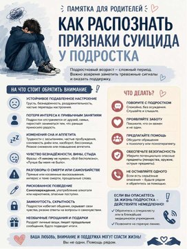Обложка для материала Памятка для родителей. Как распознать признаки суицида у подростка.