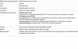 Конспект урока русского языка "Правописание о-ё после шипящих в глаголах"